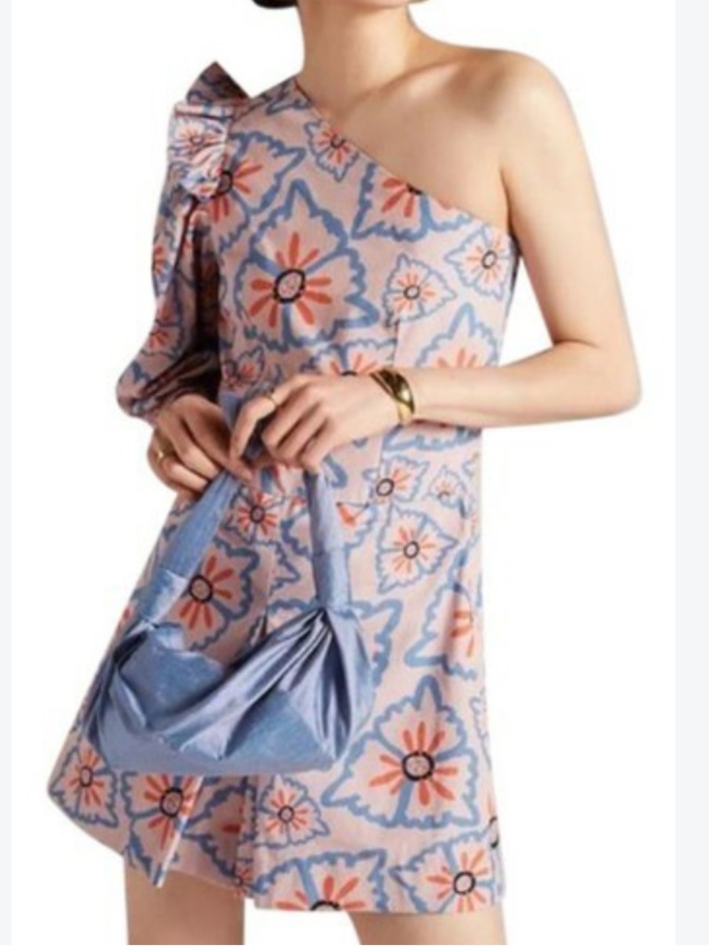 Anthropologie Atelier 1756 Womenโs One-Shoulder Floral romper in Blue and Orange